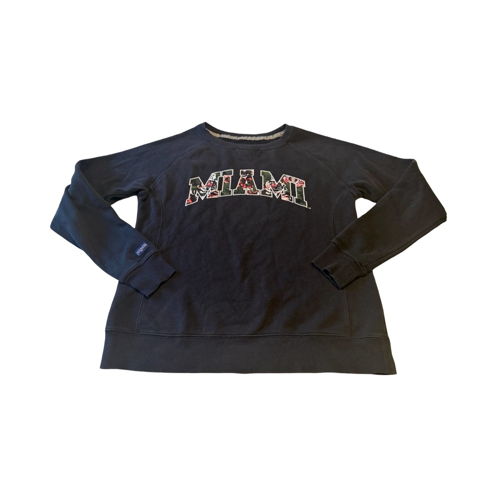 Jansport Vtg Miami‎ University Floral Graphic Crewneck Sweatshirt Black Womens M